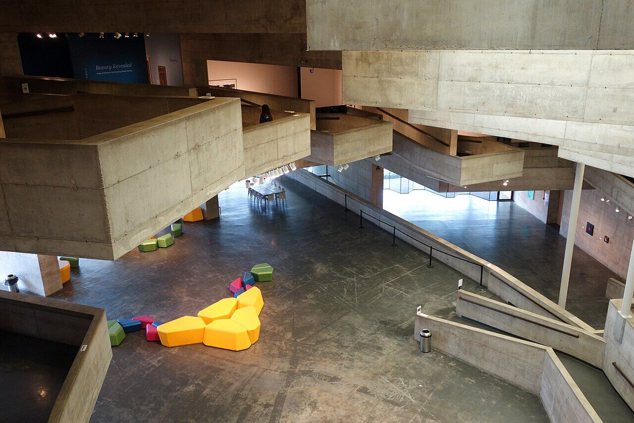 Interior of Berkeley Art Museum with contemporary art installations