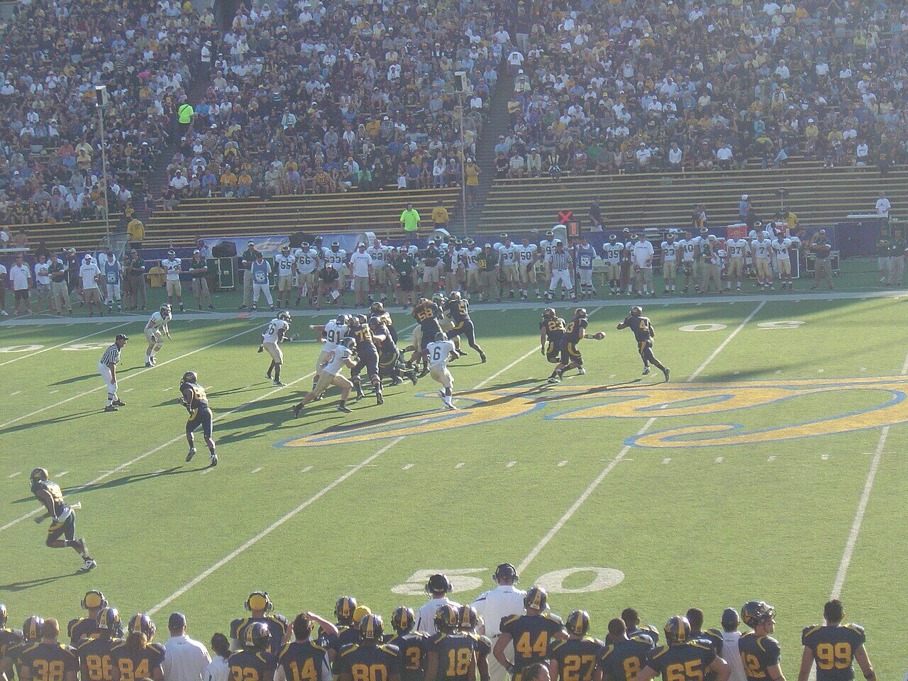Cal football game in action at Memorial Stadium